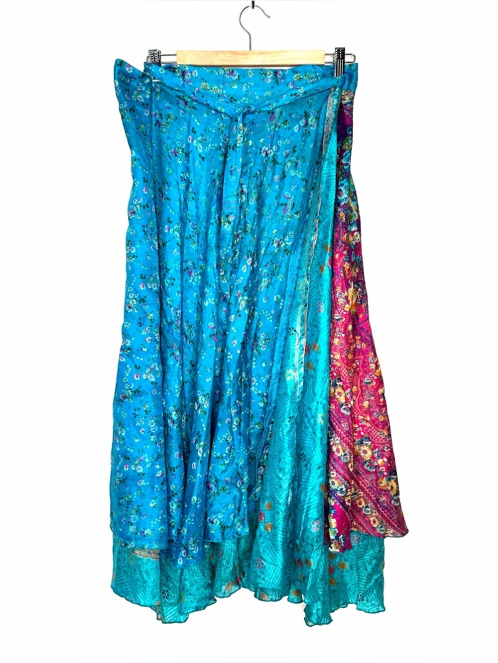 Reversible Magic Wrap Maxi Skirt Blue Pink